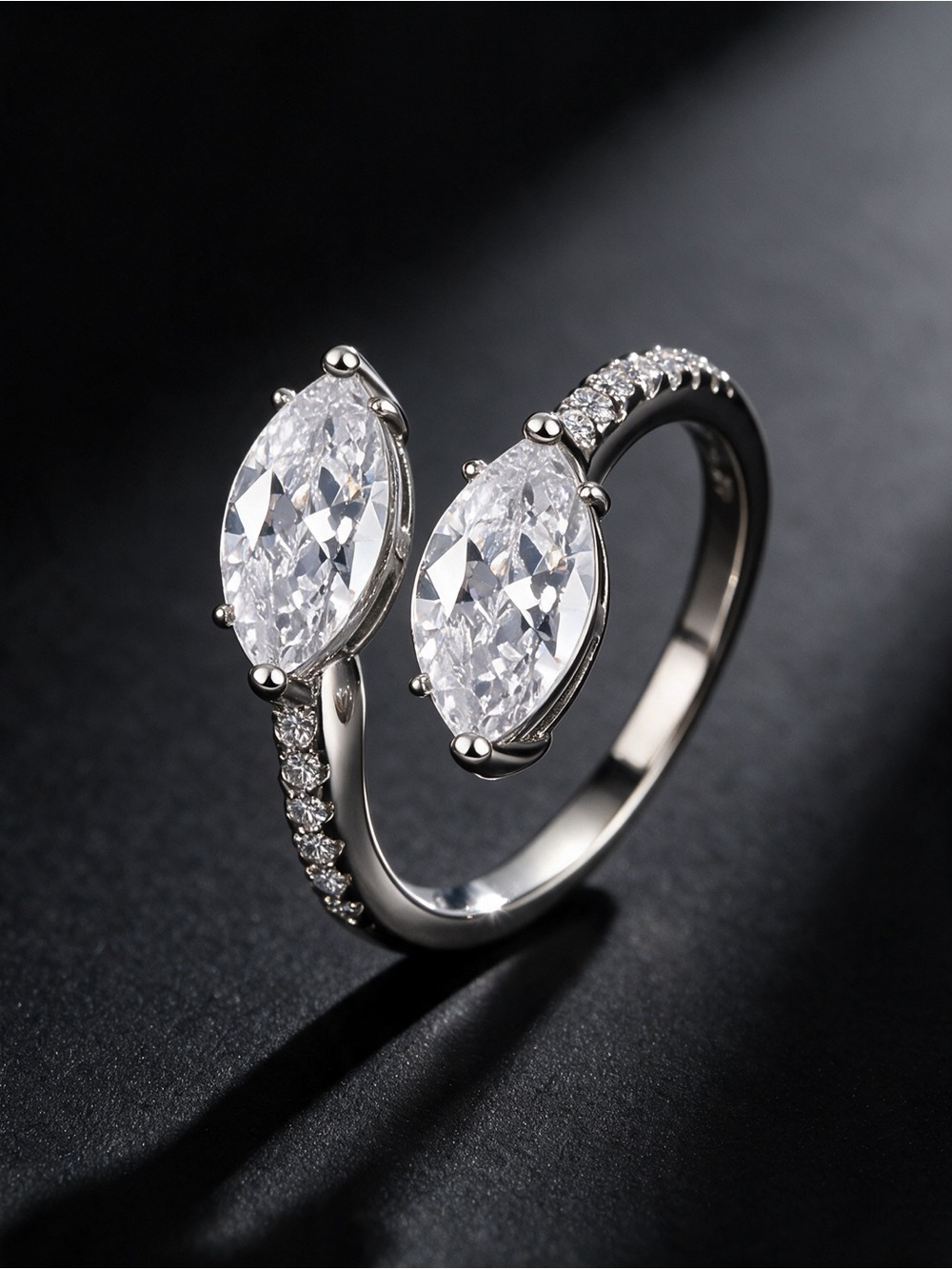 3.26 CTW Moissanite Marquise Bypass Ring - Size 7, adjustable
